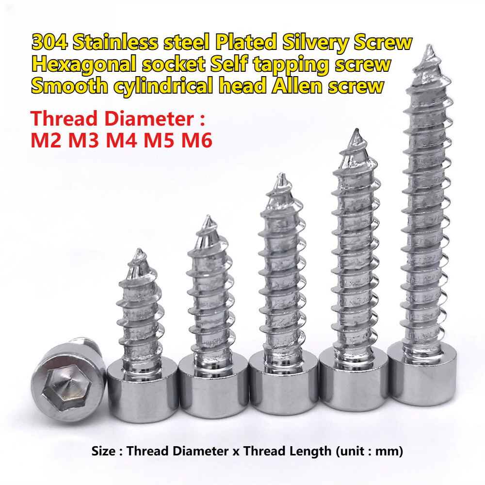 M2 M3 M4 M5 M6 SUS304 Plated Silvery Cylinder head Allen screw Self-tapping nail