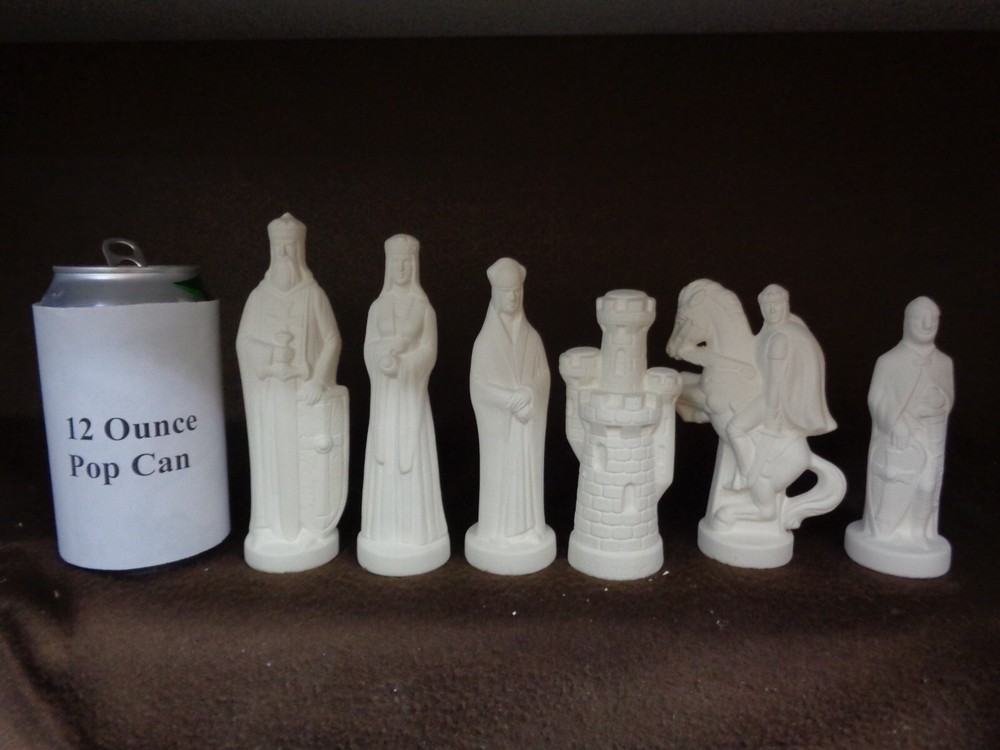 E231 - 32 Piece Ceramic Bisque Medieval Alberta Chess Set- Ready to Paint