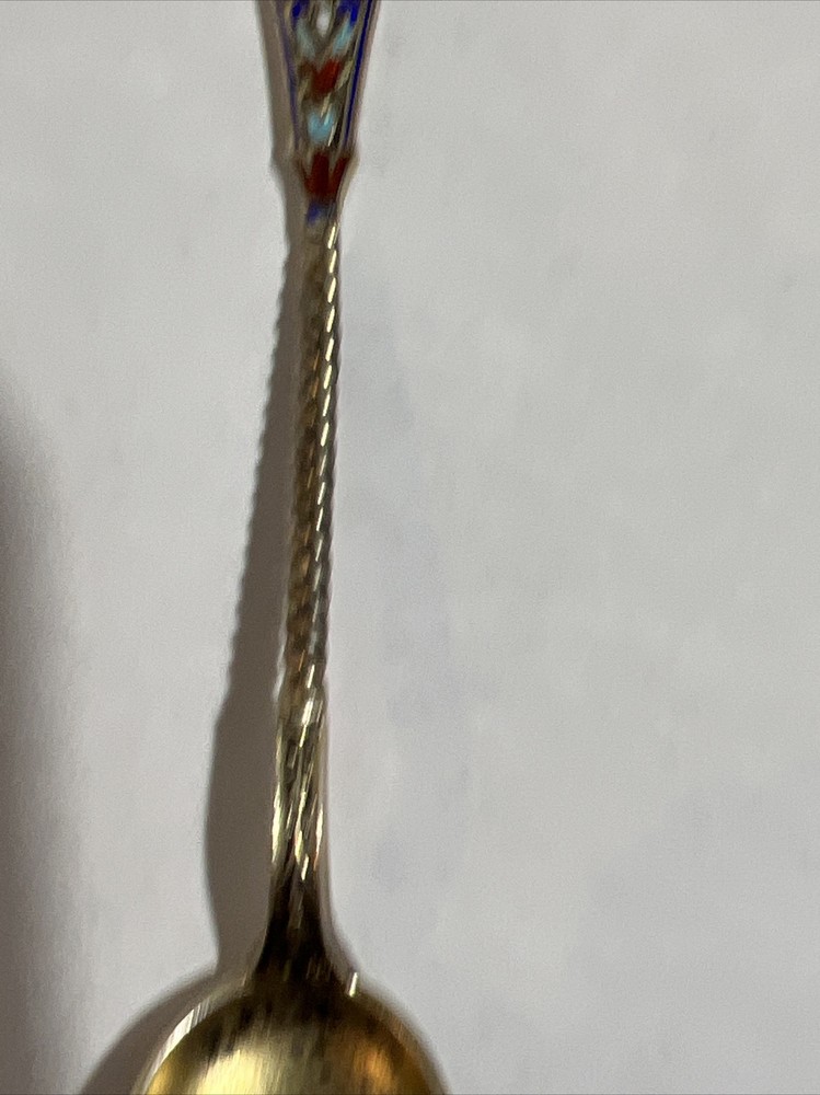 900 Sterling Silver Antique Enamel Spoon