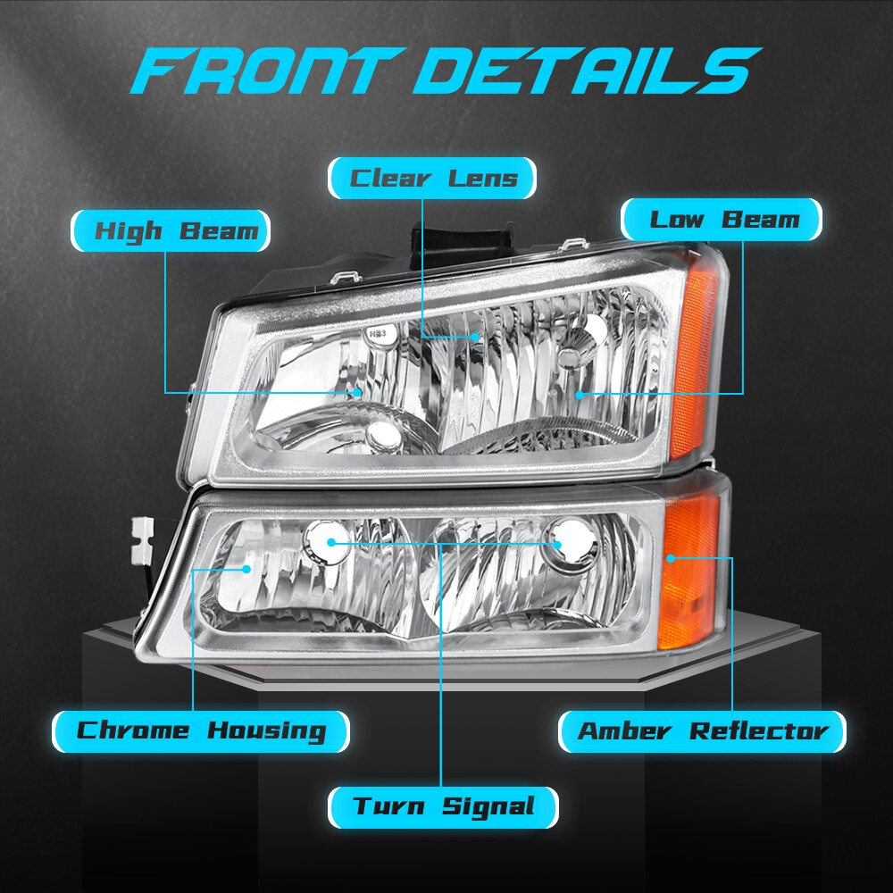 For 2003-2006 Chevy Silverado Chrome Housing Headlights & Red Tail Lights