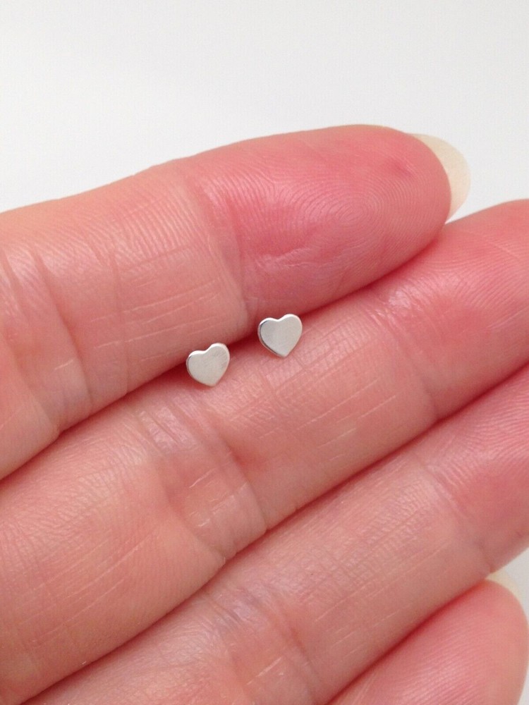 925 Sterling Silver THIN Heart Stud Earrings Dainty Mini Plain Studs 3.5mm