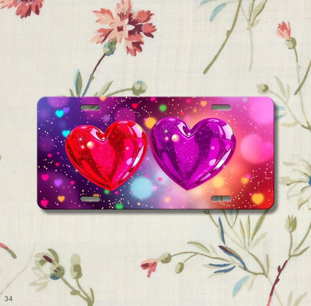 Bright Hearts License Plate Add Text Universal Fit Plate Everyday Gift