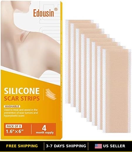 Reusable Silicone Scar Strips - 8 Pack, 1.6" x 6", Keloid Treatment Tape