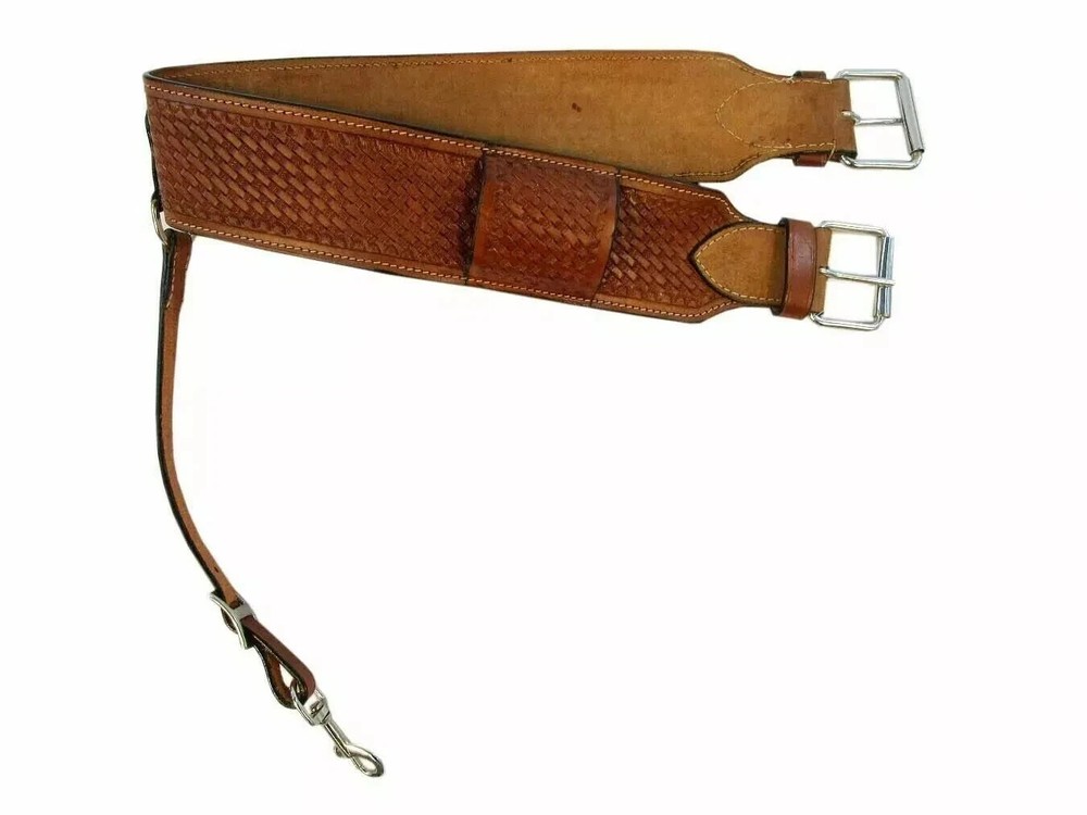 HORSE BACK FLANK REAR CINCH GIRTH LEATHER WESTERN SADDLE BASKET TOOLED