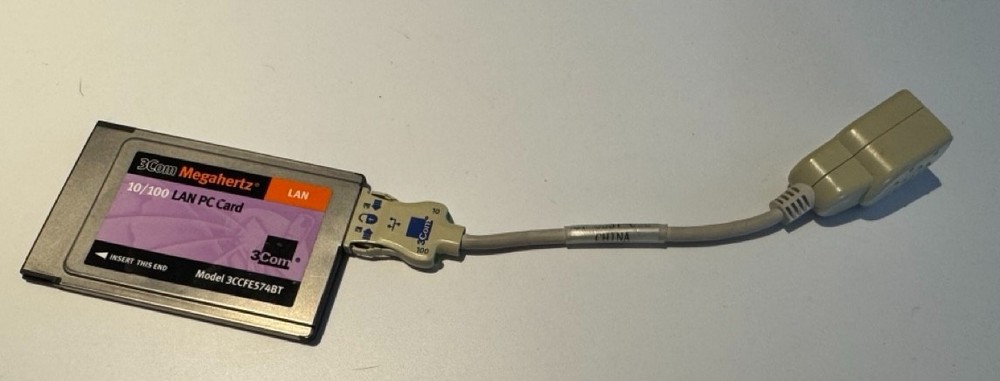 3Com Megahertz 10-100 LAN PCMCIA PC Card Model 3CCFE574BT w/ dongle