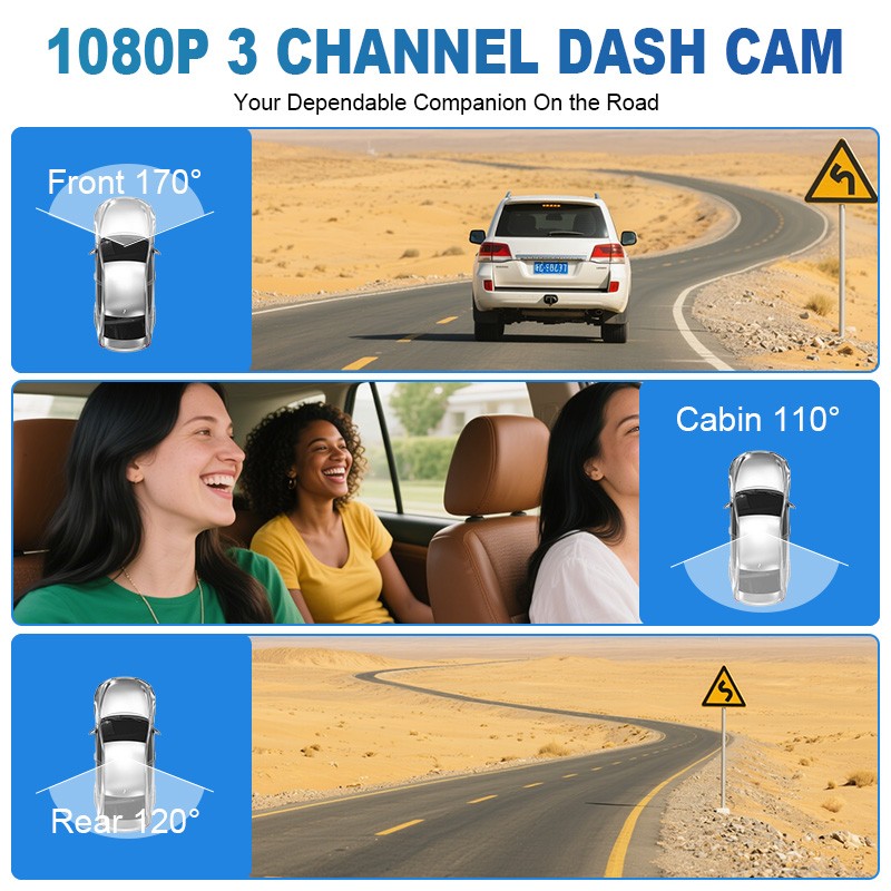 NEW !!! Dash Cam Front Rear Inside DashCam with WiFi & G-Sensor, 4K Car Camera