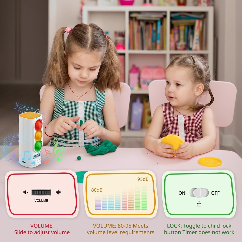 Traffic Light Visual Timer&ADHD Tool for Adults Display Volume Adjustment, wi...