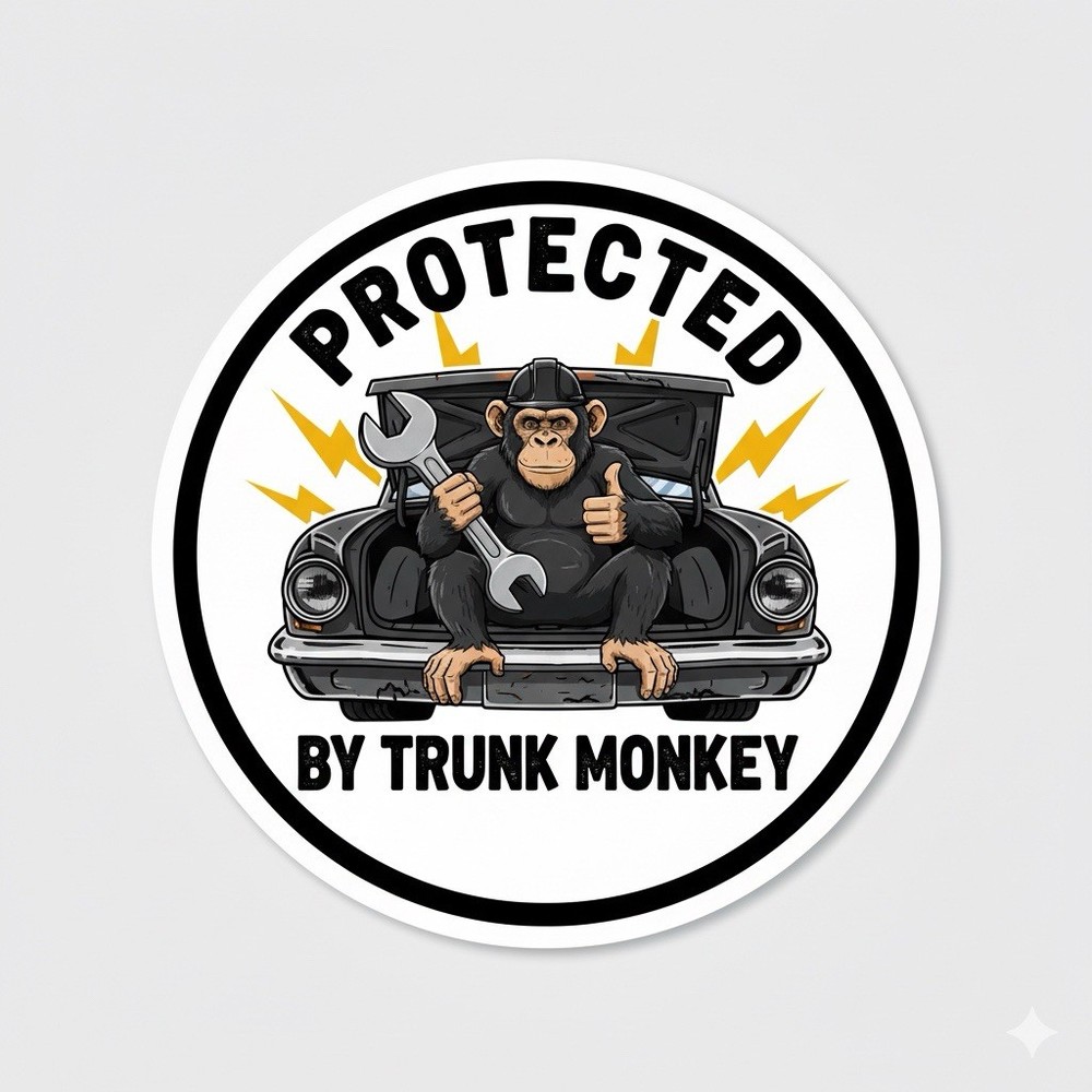 Funny Protected By Trunk Monkey 3” Sticker For Car, Tumbler, Laptop