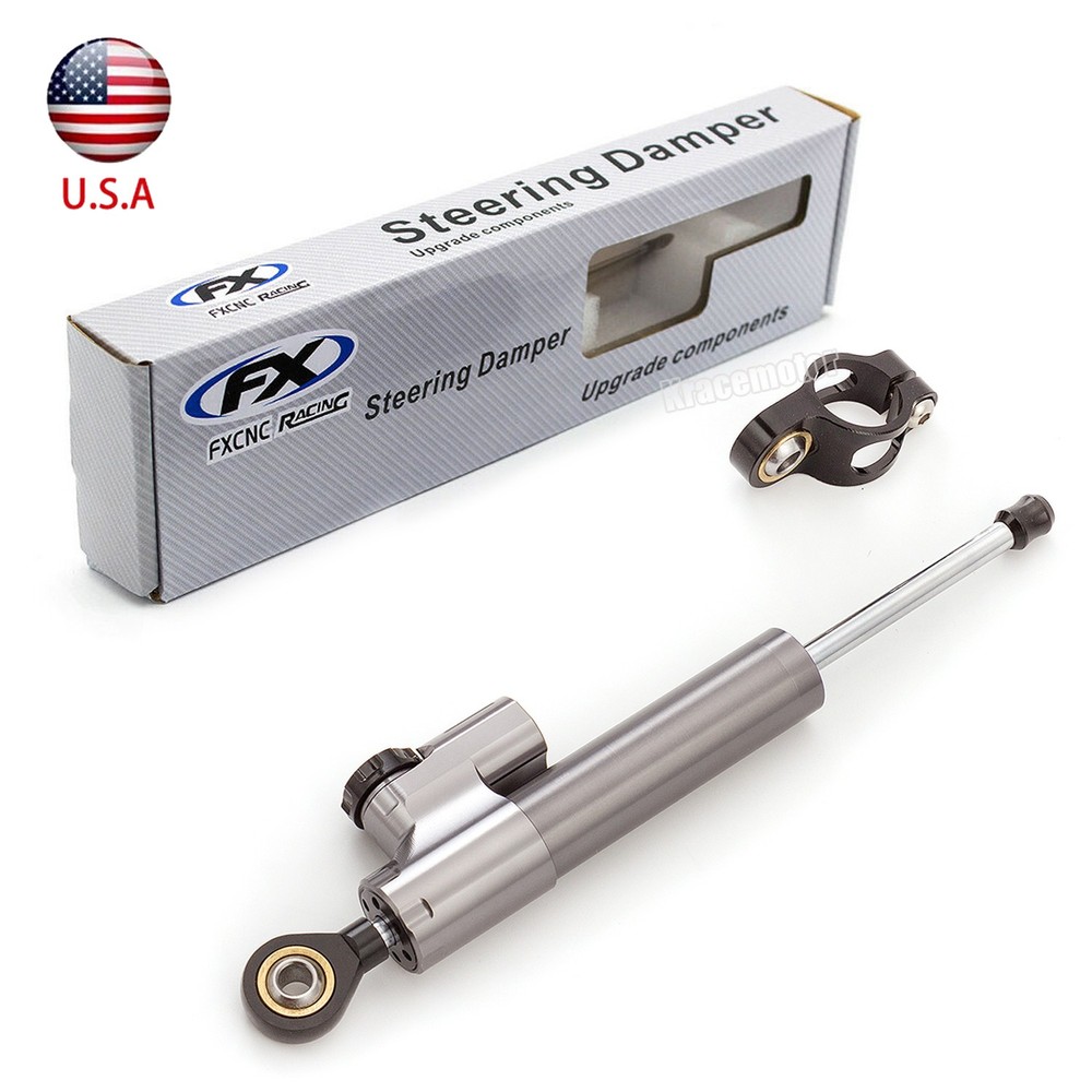 CNC Adjustable Steering Damper Stabilizer Motorbike Accessories Universal Gray
