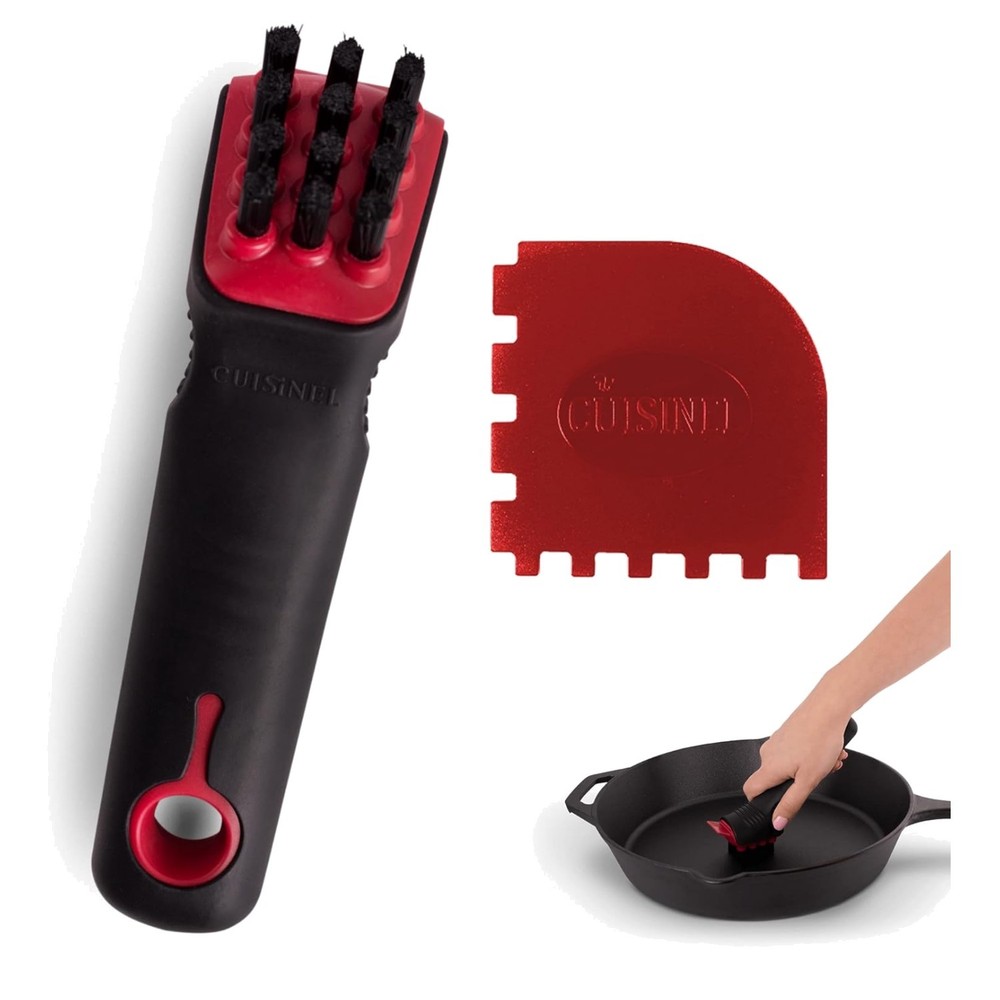 Compact Cast Iron Cleaning Brush & Ergonomic Pan Scraper - Kitchen Essential