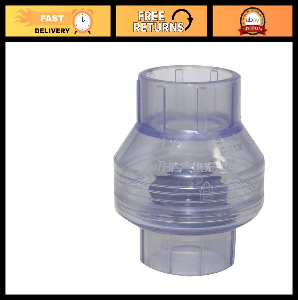 PVC Swing Check Valve, 1-1/2" Slip, Clear, No Spring Design, Durable Plumbing Pa
