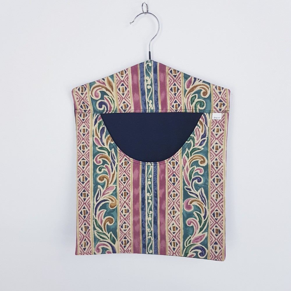 Peg Bag Handmade Beige Red Patterned Striped Lined Laundry Clothes Peg Holder