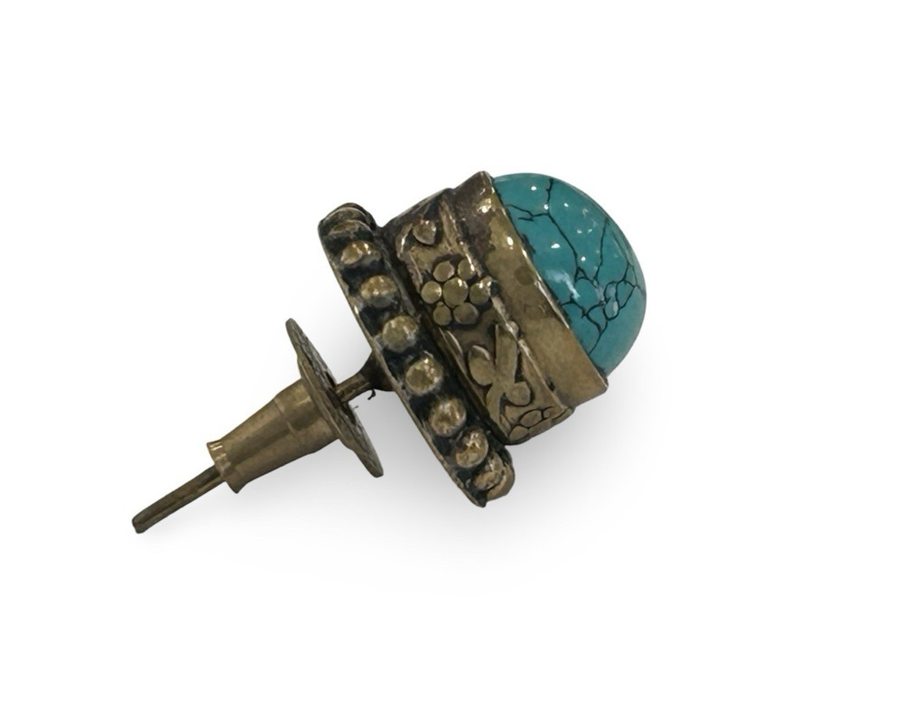 Alaskan Native Turquoise & Brass Stud Earrings Made in Alaska