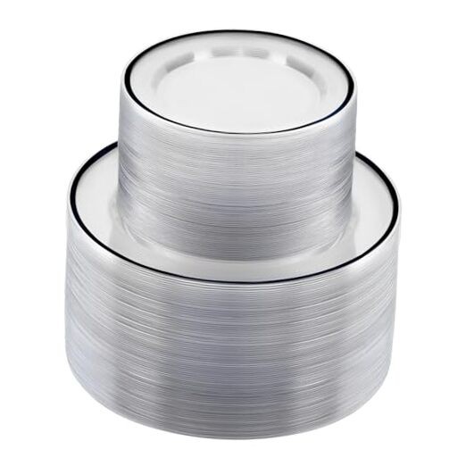 PCS and Clear Plastic Plates Disposable Plate Set with 100 Dinner 200 Black