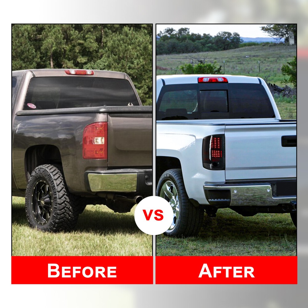 Smoke LED Tail Lights for 2007-2014 Chevy Silverado Brake Rear Lamps Replacement