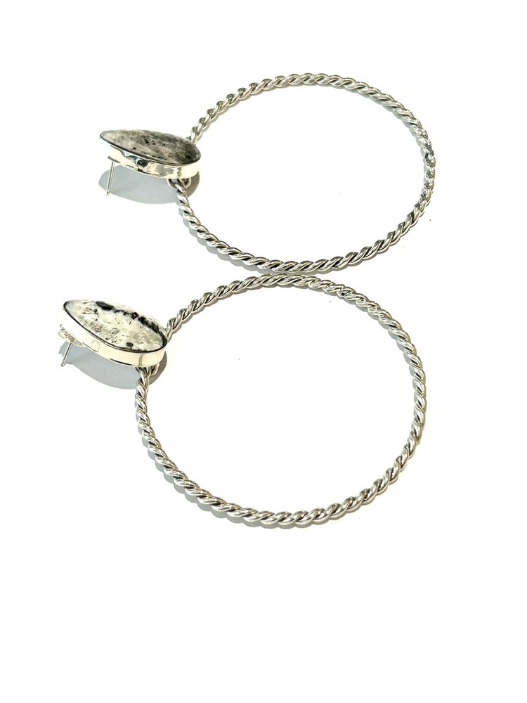 Native American Sterling Silver Handmade Navajo White Buffalo Dangle Earring .