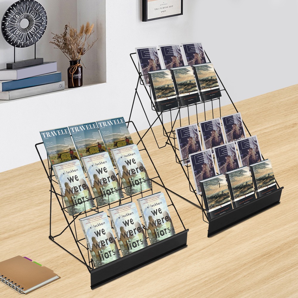 Black 4 & 6-Tier Book/Magazine/Newspaper Wire Display Rack Countertop Shelves US