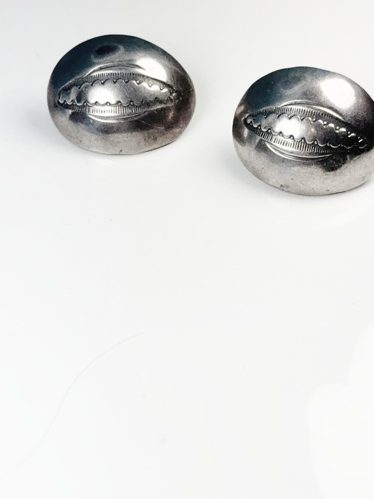 Sterling Silver Navajo Dome Earrings Signed N Sterling