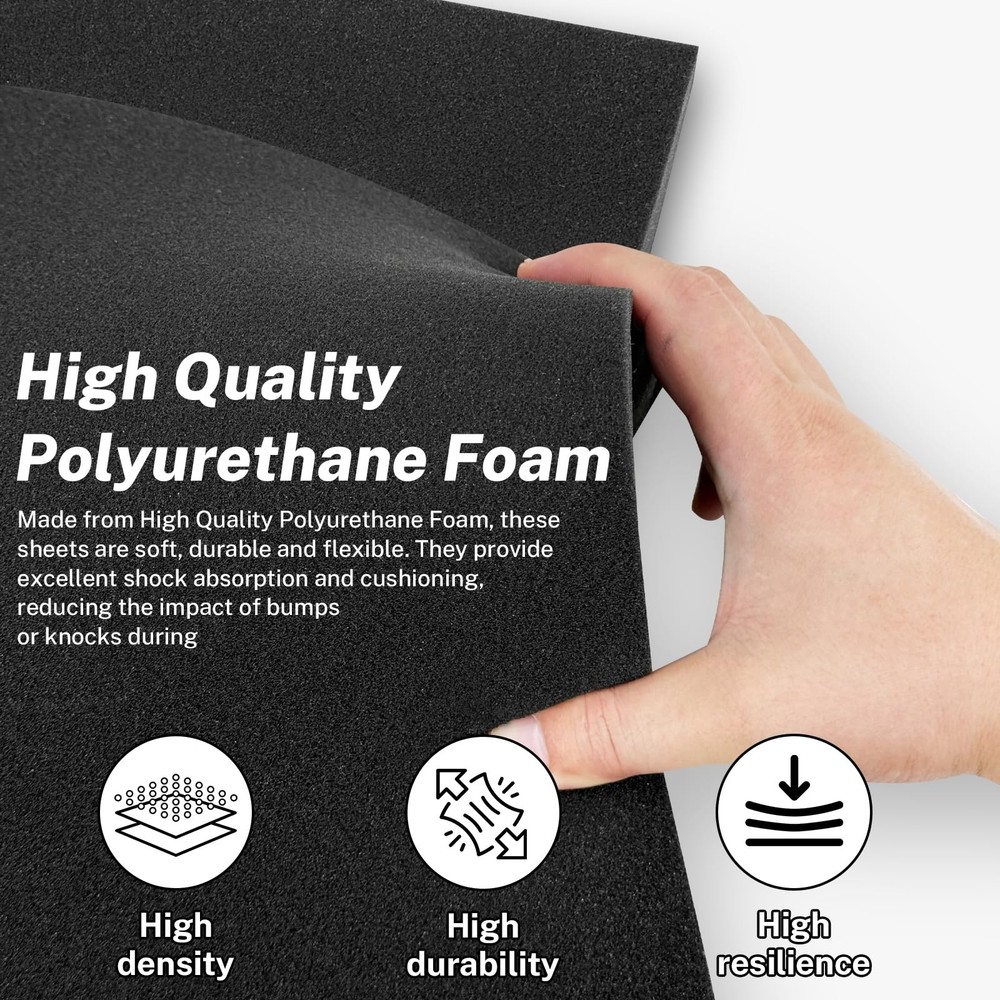 Polyurethane Foam Inserts Black Cuttable Packing Sheets 16x12x0.5 Inch 4 PCS