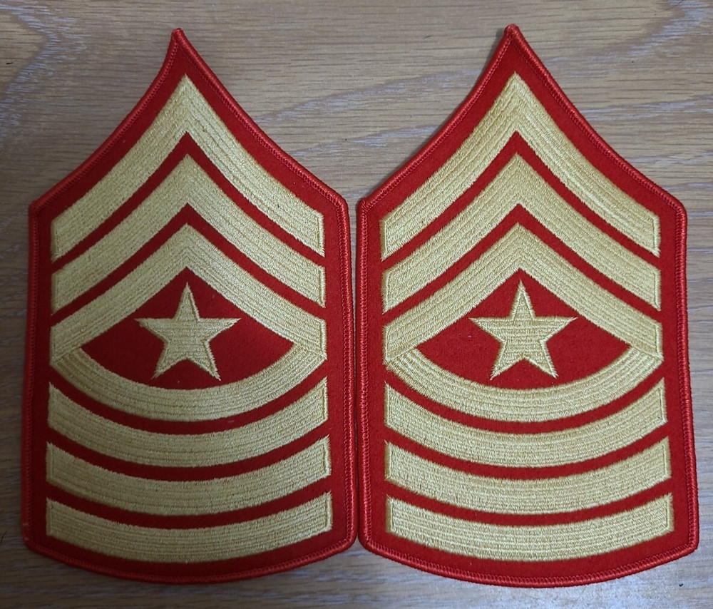 PAIR OF USMC E-9 SERGEANT MAJOR CHEVRONS, Gold Red Dress Blues