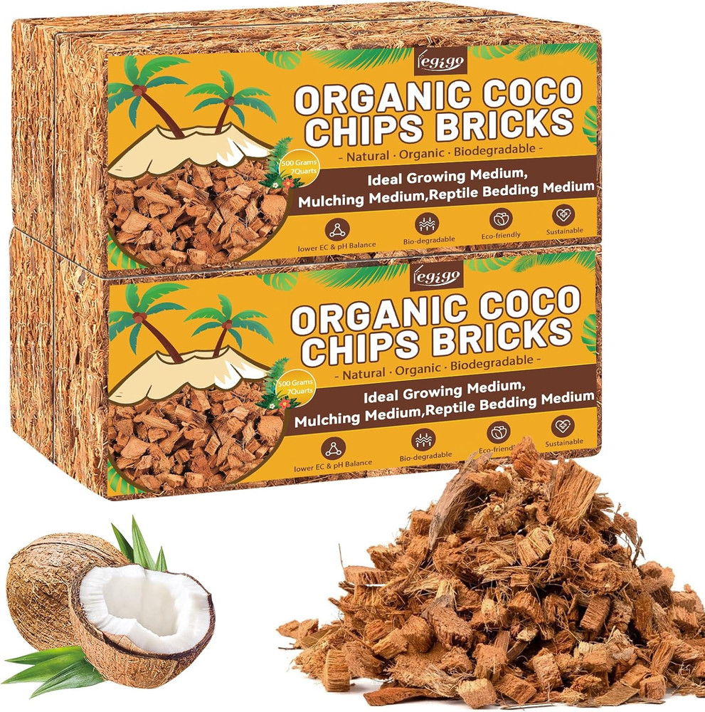 4 Pack Coco Coir Chips for Plants- 4.4 LB 100% Organic Coconut Chips Brick Potti
