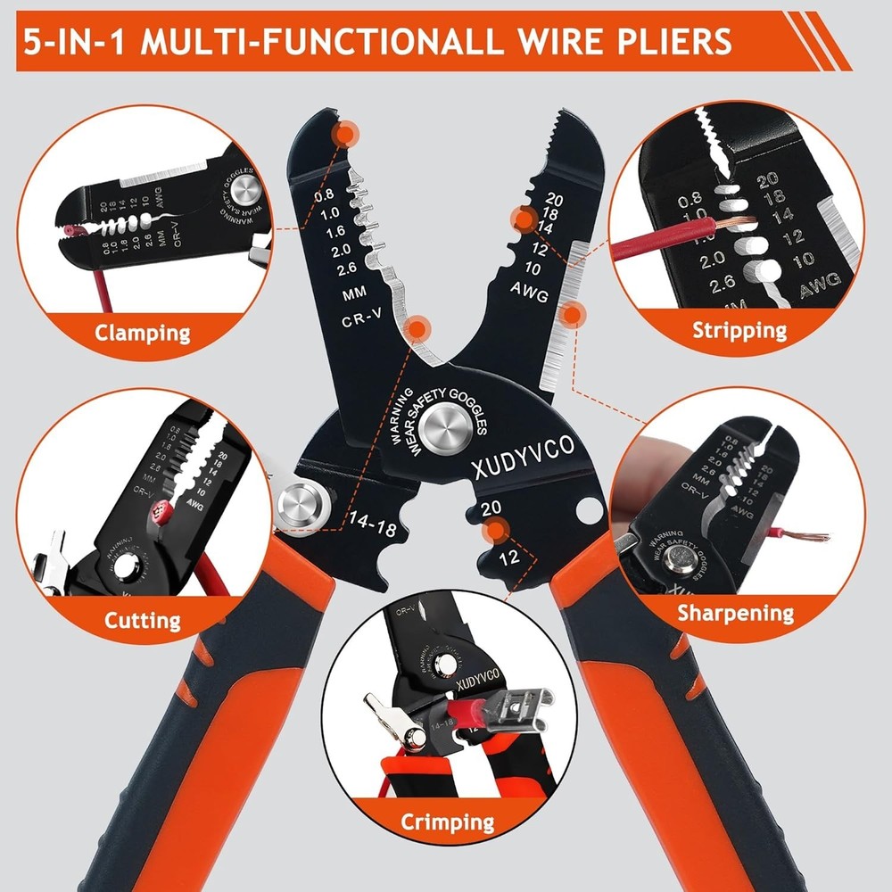 Versatile 7-Inch Wire Stripper Tool - 5 Functions for Home and Professional Use