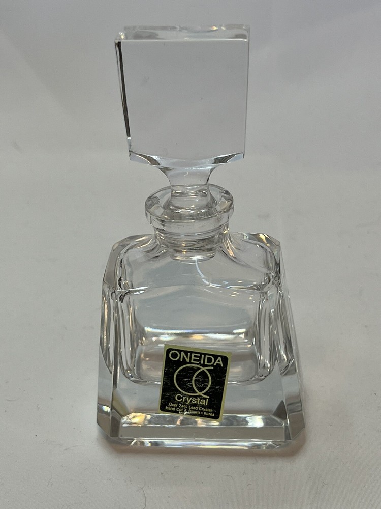 Vintage Oneida Rectangular Perfume Bottle Hand Cut And Blown KOREA Clear Crystal