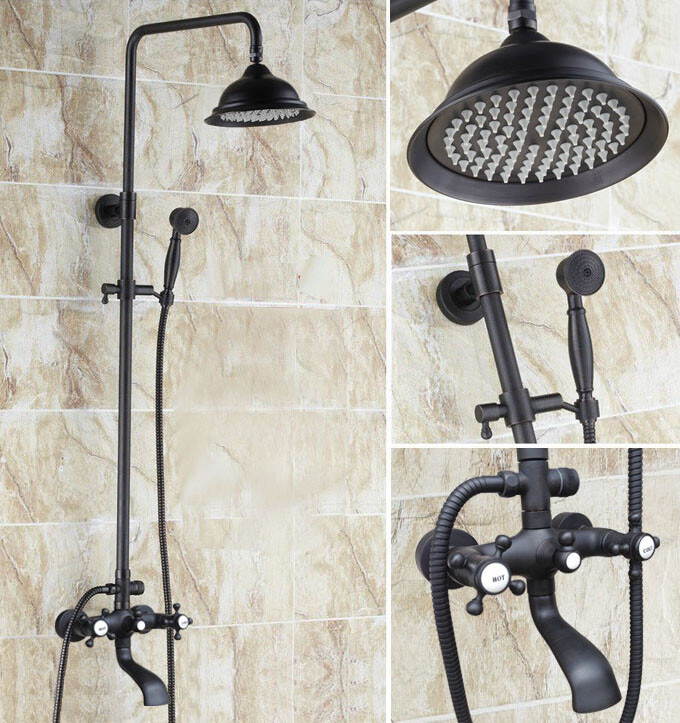 Bathroom Faucet Set Black Brass Rainfall/Handheld Shower Mixer Taps Kit 2hg103