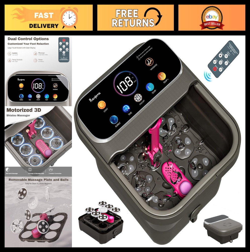 Electric Foot Spa with Heat & Bubbles, Touchscreen Control, Shiatsu Massage, Rem