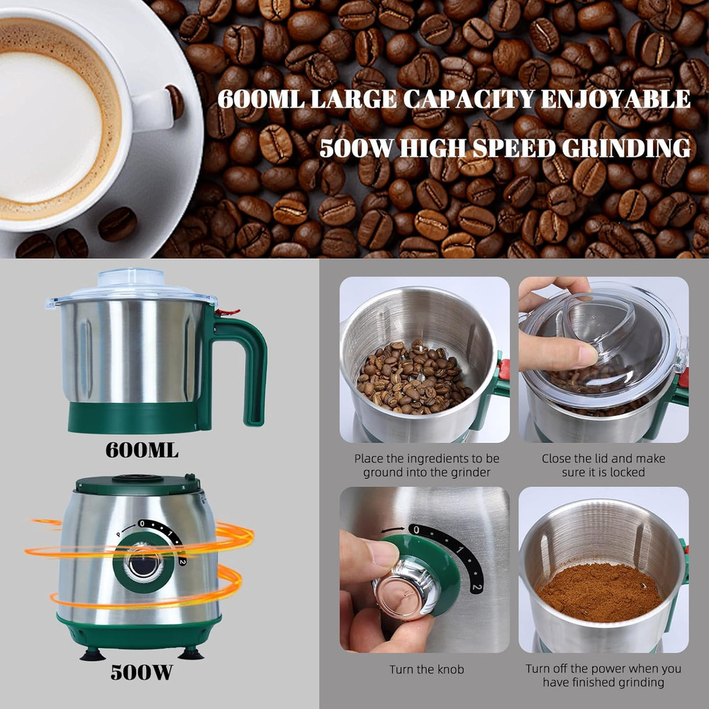 Versatile Kitchen Grinder | 500W Electric Mill | Grinds Spices, Nuts, Grains, Co