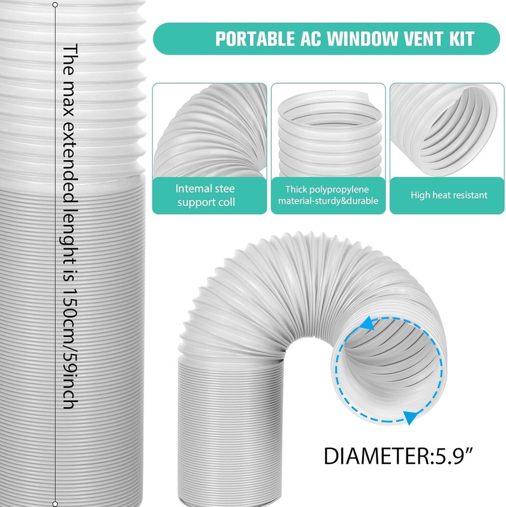 Portable AC Window Vent Kit with 5.9” Exhaust Hose Universal Window Seal Kit