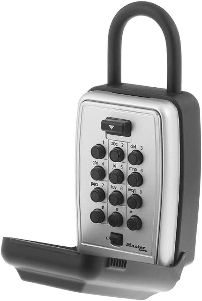 Black Outdoor Key Lock Box with Push Buttons to Hide a Key, Easily Set, Share, a