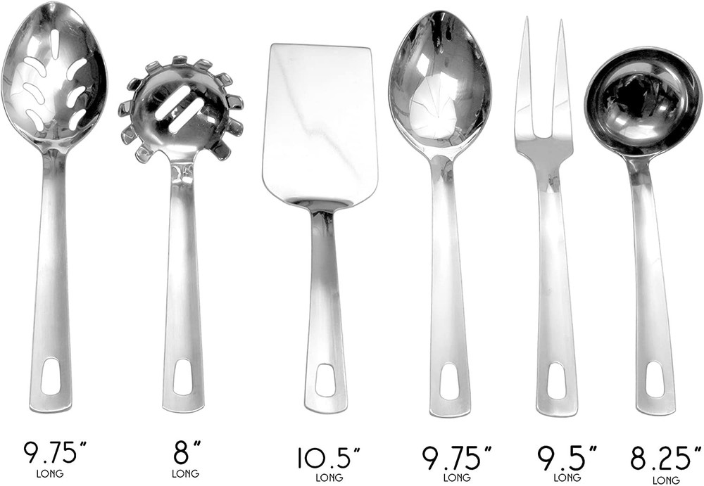 Darware Complete Serving Set (6-Piece, Silver); w/Pasta Server, Fork, Slotted Sp