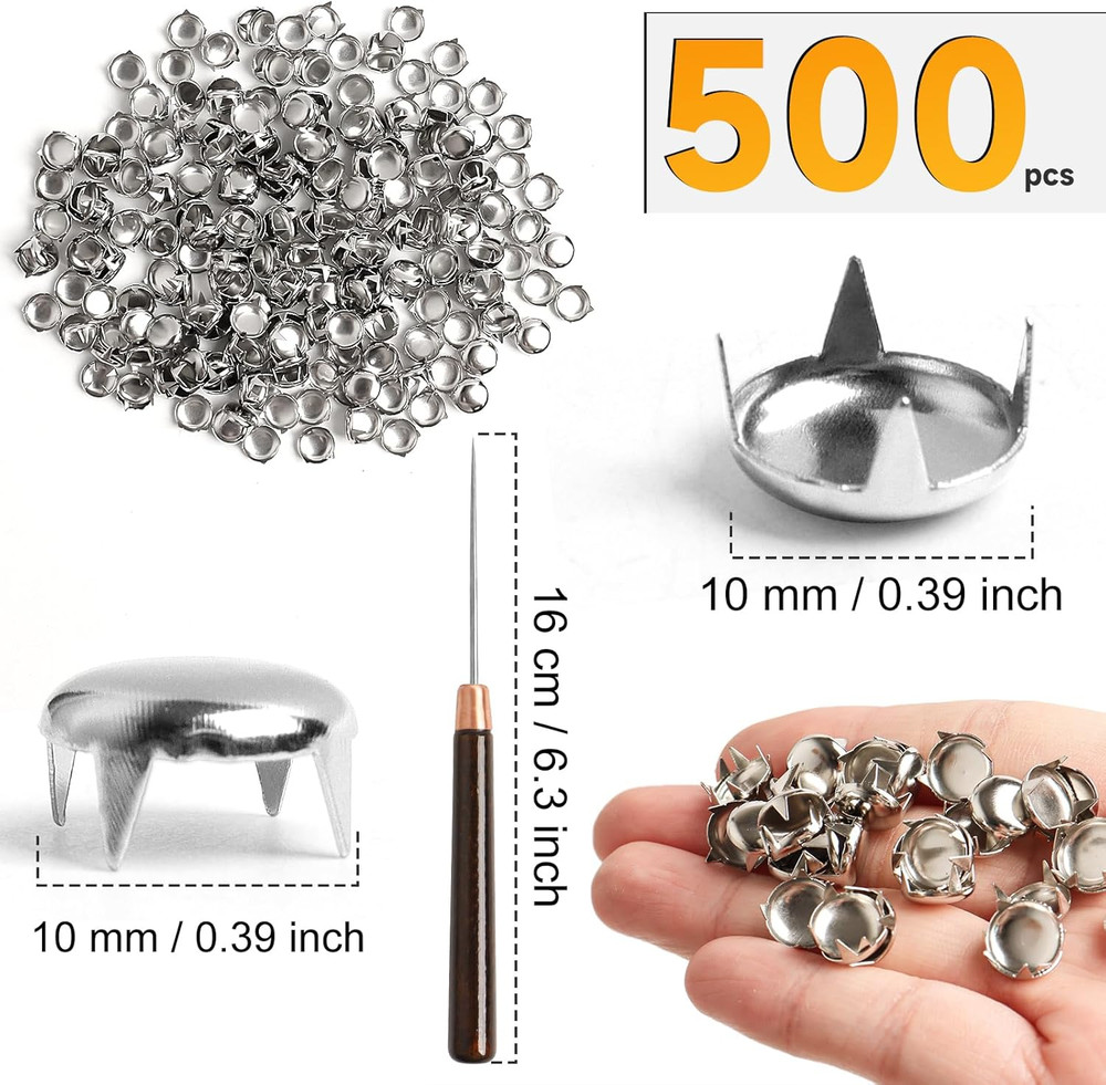 500 Pieces 10Mm round Dome Studs for Clothing Silver Studs and Spikes Leather Ri