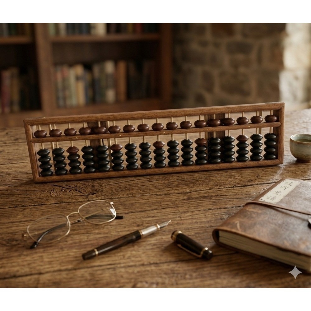 Vtg 17 Column Wooden Abacus Soroban with Reset Button and Brass Hardware