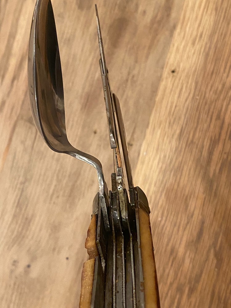 VINTAGE MULTI-BLADE SCOUT CAMP SURVIVAL TOOLS POCKET KNIFE WITH BONE HANDLE 12”