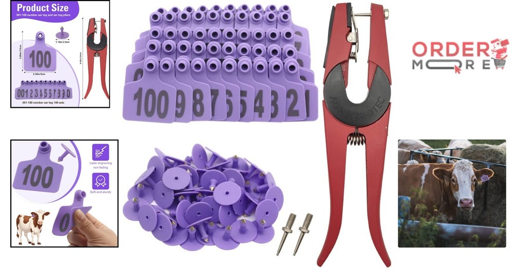 Weatherproof 100-Tag Livestock Kit: Applicator and Durable Plastic Tags