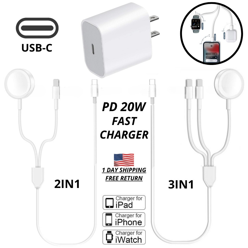 3 in 1 Magnetic Type C Charger Cable Charging Cord For Apple iPhone Watch iWatch