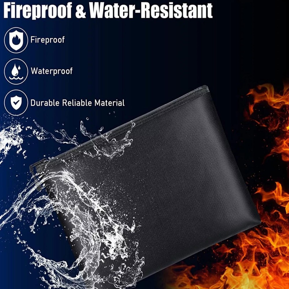 New Black Fireproof Waterproof Document Bags Envelope File Folder Cash Pouch