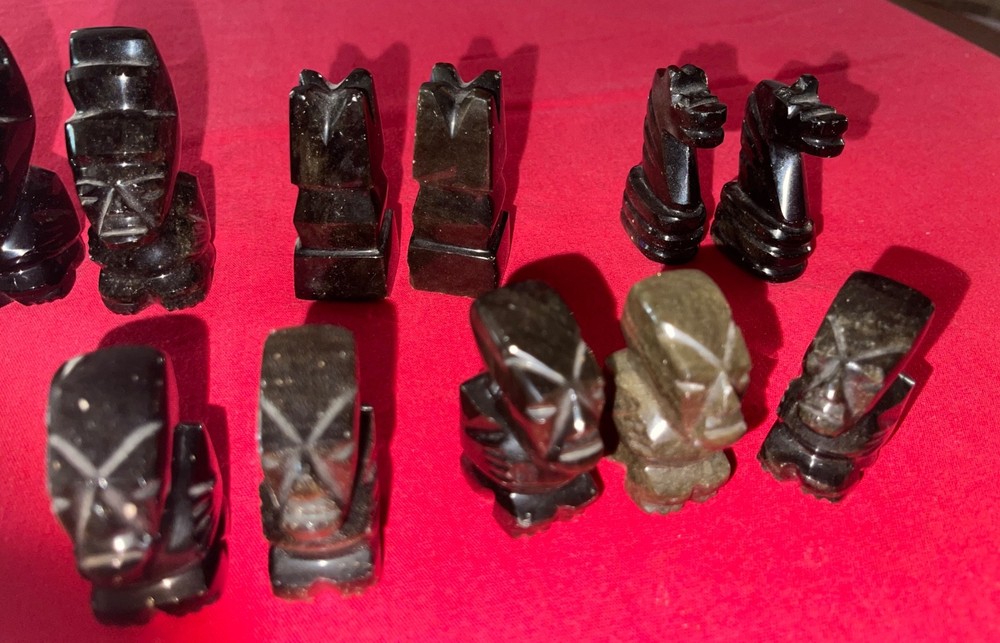 Chess Replacement Pieces 15 Obsidian Stone Black & Green NO Queen Aztec READ
