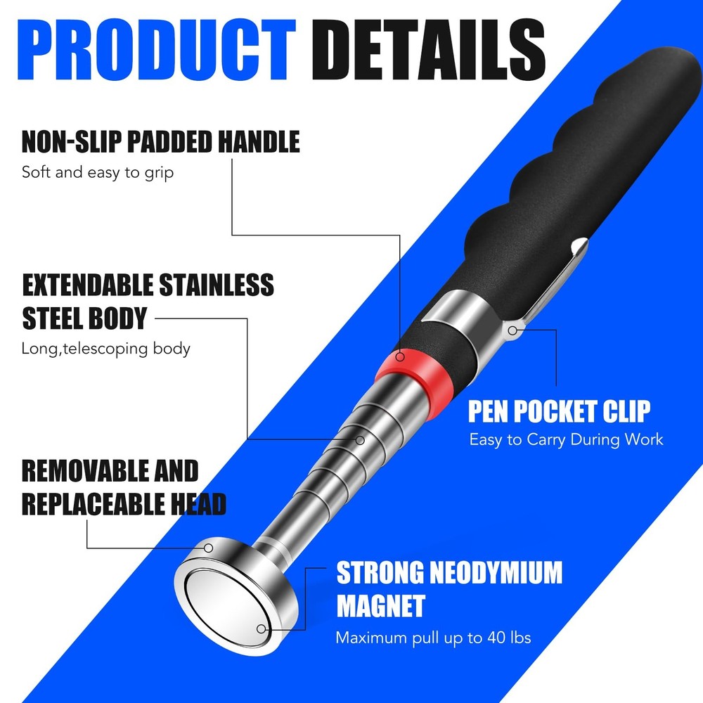 2PCS Telescoping Magnetic Pickup Tool with 40lb Pull Force, 30in 2 Telescop