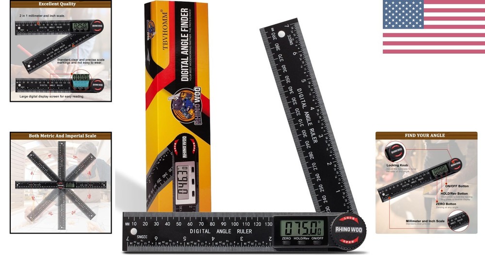 Enhanced ABS Digital Protractor with 7inch Ruler - Essential for DIY Projects