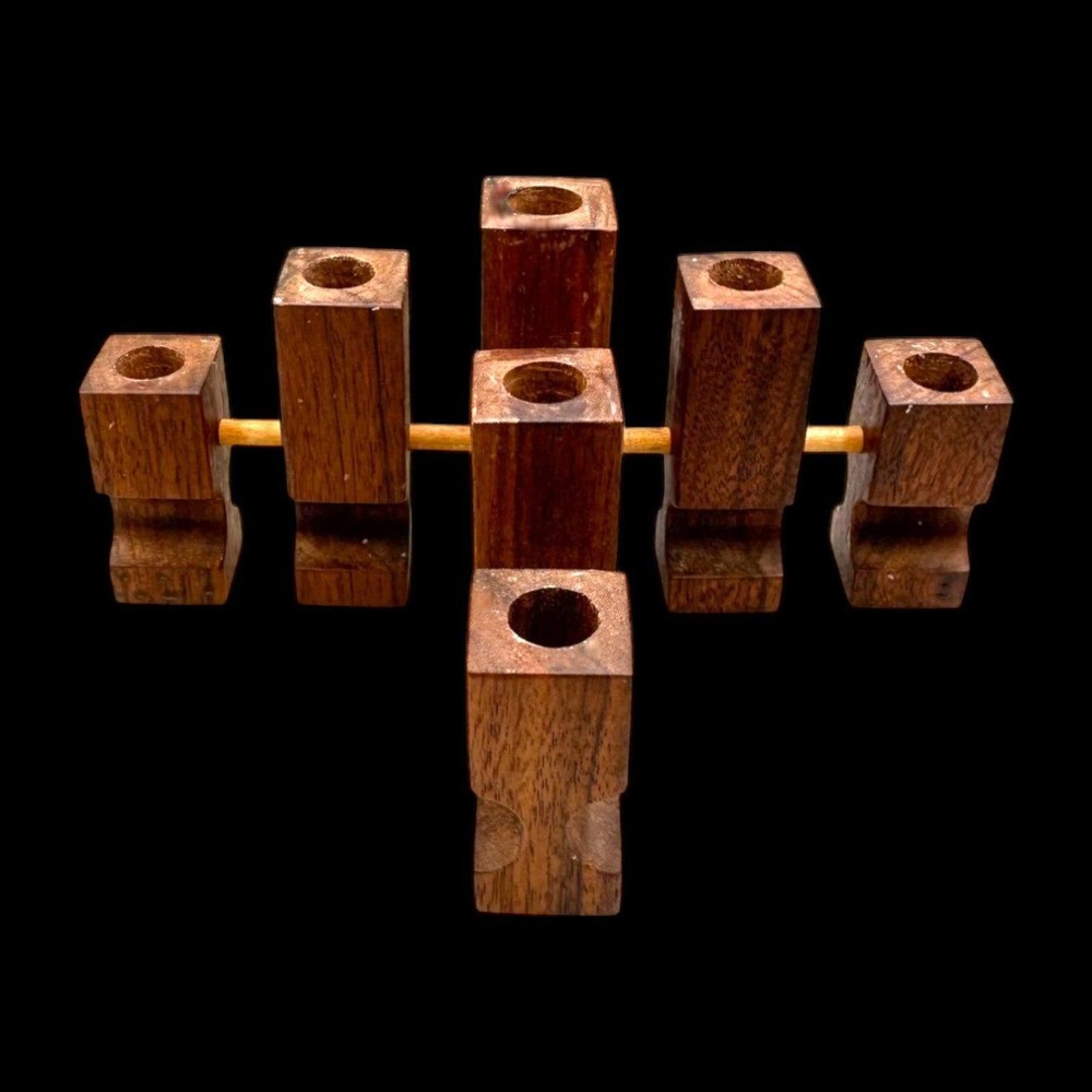 Walnut Square Candle Holders Set – Mid Century Modern Geometric MCM