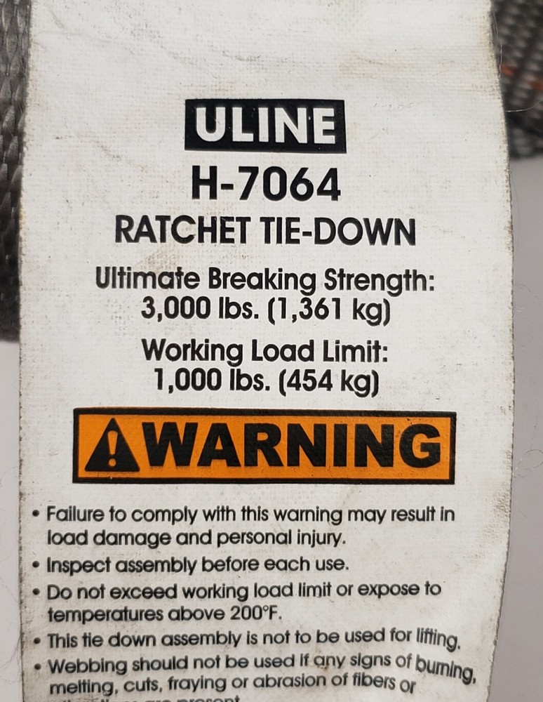 Uline H-7064 2in x 16ft, E-Track, Ratchet Cargo Strap, Grey