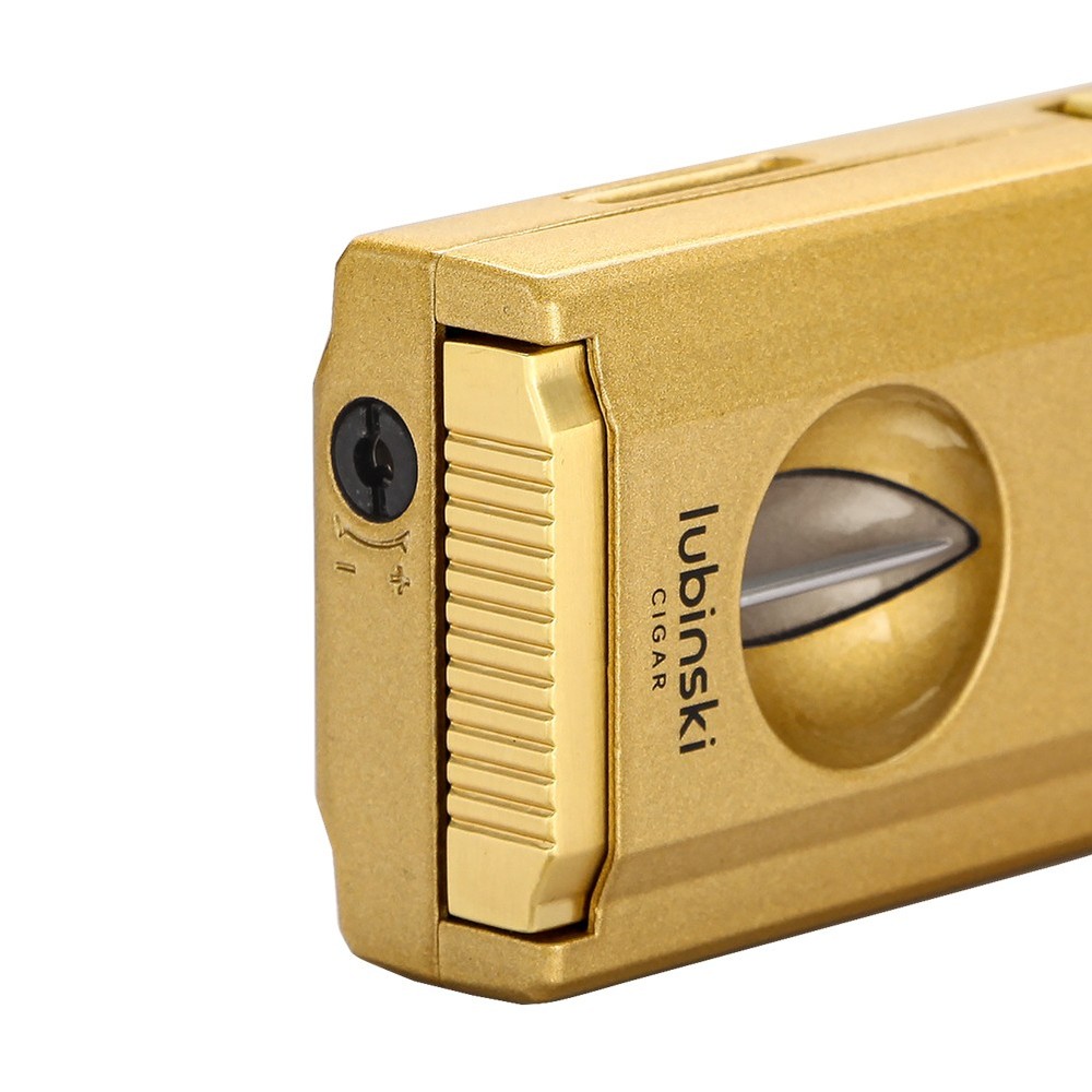 Gold Windproof Cigar Torch Lighter V-cut 2 Jet Flame Punch Holder Needle Gift