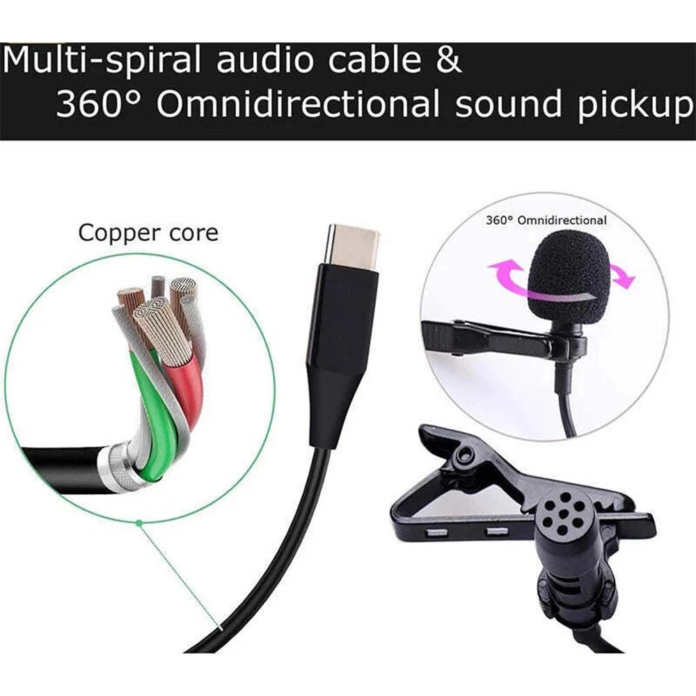 Type C Lavalier Lapel Microphone Mic For iPhone Android&Windows Smartphone