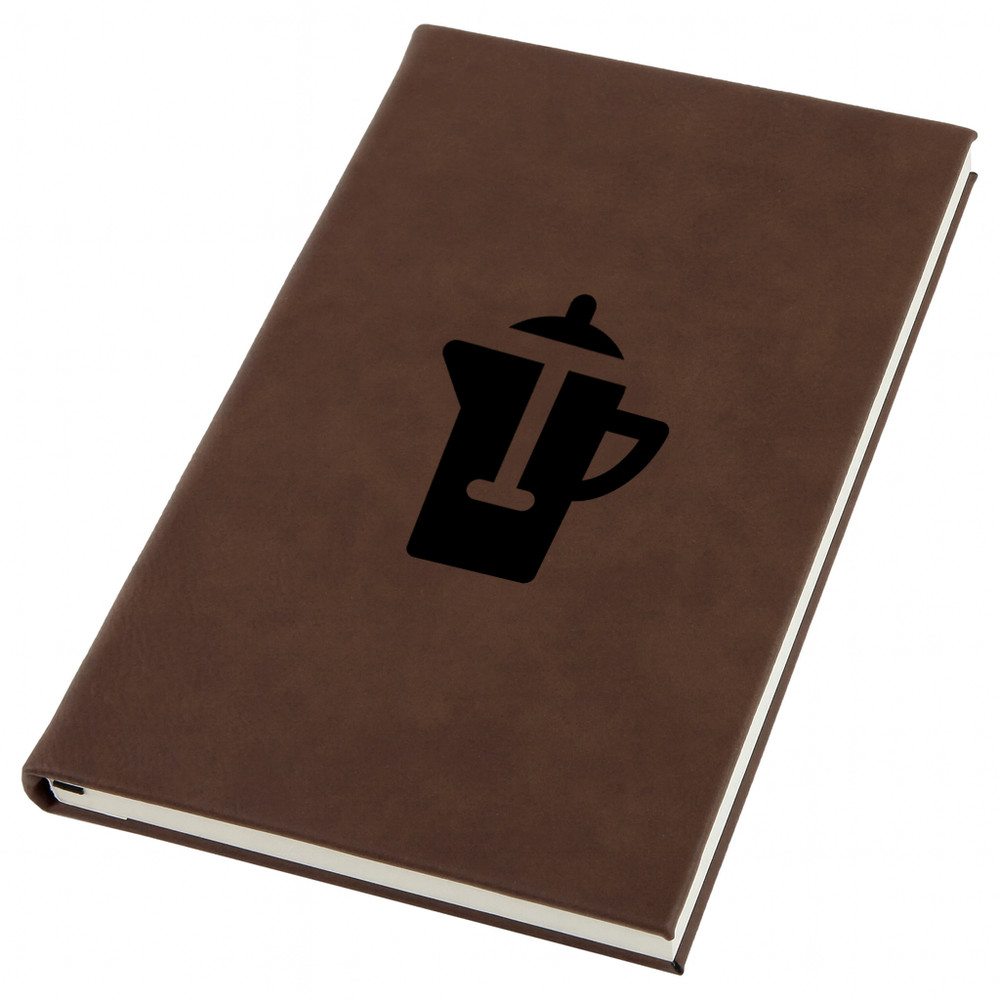 French Coffee Engraved Leather Journal, Personal Planner with Lined Pages