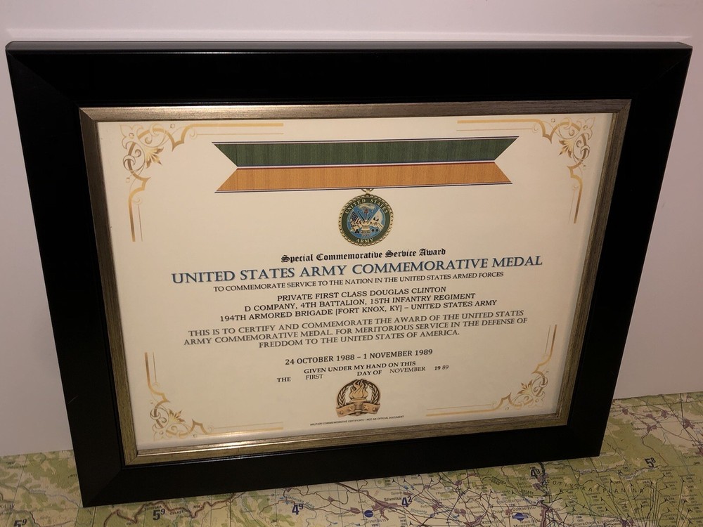 SCSA - UNITED STATES ARMY COMMEMORATIVE MEDAL CERTIFICATE ~ Type 1