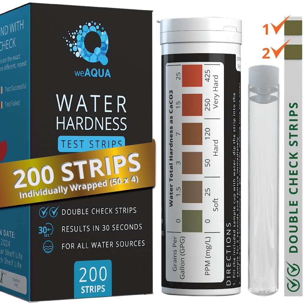 Water Hardness Test Kit DoubleCheck 200 Strips Hard Water Test with Cup