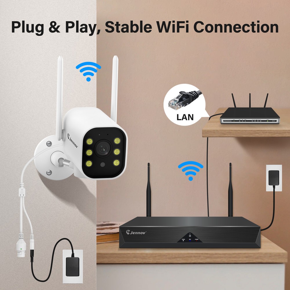 WiFi Wireless Security Camera System Smart Outdoor 5MP Color Night Vision NVR